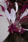 Red and White Feathered Ponytail Clip